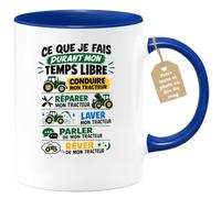 quotedazur Café-Croissant - Mug Tracteur Passion Humour - Bleu/Céramique | Mug amusant pour les passionnés de tracteurs.