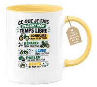 quotedazur Café-Croissant - Mug Tracteur Passion Humour - Jaune/Céramique | Mug amusant pour les passionnés de tracteurs.