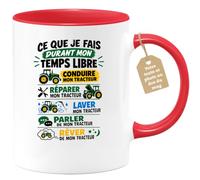 quotedazur Café-Croissant - Mug Tracteur Passion Humour - Rouge/Céramique | Mug amusant pour les passionnés de tracteurs.