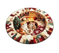 Qurygin Tapis de Noël rond 3,28 m Illusion d'optique Tapis antidérapant | Paillasson pour fête de vacances, entrée, salon, ferme, chambre à coucher, balcon