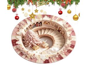 Qurygin Tapis de Noël rond 3,28 m Illusion d'optique Tapis antidérapant | Paillasson pour fête de vacances, entrée, salon, ferme, chambre à coucher, balcon