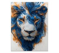 QUSAAOU DéCoration Murale Minimaliste Tête lion peinture fluide éclats bleu or Pour Toutes Les PièCes Convient à Une Utilisation IntéRieure Et ExtéRieure(Bleu)-40x60cm Sans cadre