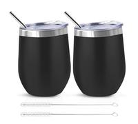QUTHZZHY 2 Tasse à Café en Acier Inoxydable, 12OZ Mug Isotherme, Gobelet de Voyage, Thermos Cafe à Double Paroi Isolant avec Couvercle et Pinceau à Paille, pour Pique Niques, Camping, Voyages