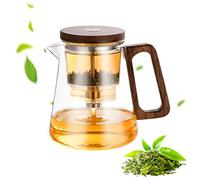 QUTHZZHY Théière Magique 800ml, Théière en Verre avec Infuseur, Tea Pot en Verre avec Séparation de L'eau, avec Poignée en Bois, Tea Pot Transparente, pour Brasser, Filtrer les Feuilles en Vrac