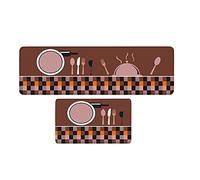 Qutsvosh Lot de 2 tapis de sol de cuisine avec motif imprimé pour couverts - Absorption d' et d' - Café