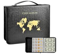 QuxetlRyz Raccolta Monete Album Portable Coin Collection Set 200 30 Paper Money Panels PVC Transparent Philatelic Book Album with Zipper Protection(Black Set)
