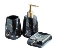 QUXVUIS Porte-savon et distributeur de lotion effet marbre, ensemble gobelet et tasse décoratif pour la maison, le bureau, les immeubles et autres usages. Accessoires de salle bain en résine pour