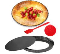 Quyimy Moule à tarte ovale de 25,4 cm en acier au carbone avec brosse à huile et à vaisselle, moule à tarte et quiche anti-adhésif avec fond amovible pour tartes, tartes, gâteaux mousse et desserts
