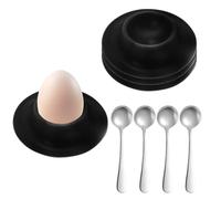 Quyueug - Ensemble de 4 coquetiers à œufs noirs et cuillères en acier inoxydable - Noir mat, réutilisables, incassables, ensemble prêt à l'emploi pour tous vos besoins en œufs
