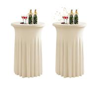 QVMQVM 80cm Nappe Mange Debout pour Table Haute avec Jupe, 2/3/4/5pcs Housse pour Table Haute de Reception Ronde, Nappe de Cocktail pour Mariage événement Bistrot,Beige,2pcs