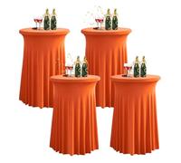 QVMQVM 80cm Nappe Mange Debout pour Table Haute avec Jupe, 2/3/4/5pcs Housse pour Table Haute de Reception Ronde, Nappe de Cocktail pour Mariage événement Bistrot,Orange,4pcs
