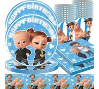 QWEPU Vaisselle de fête d'anniversaire pour Boss Themed, 41PCS Décoration Anniversaire Set Vaisselle, Nappe, Assiette, Tasse, Serviette Papier, Décorations de Fête d'anniversaire pour