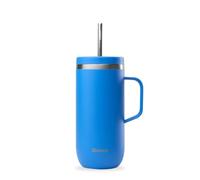 QWETCH - Cold Cup 600ml avec Poignée et Paille - 24h Glacé & 12h Froid - Bleu Azur - Gourde Isotherme en Inox, Tasse Thermo Café