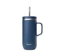 QWETCH - Cold Cup 600ml avec Poignée et Paille - 24h Glacé & 12h Froid - Bleu Nuit - Gourde Isotherme en Inox, Tasse Thermo Café