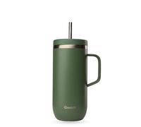 QWETCH - Cold Cup 600ml avec Poignée et Paille - 24h Glacé & 12h Froid - Kaki - Gourde Isotherme en Inox, Tasse Thermo Café