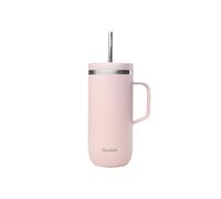 QWETCH - Cold Cup 600ml avec Poignée et Paille - 24h Glacé & 12h Froid - Pastel Rose - Gourde Isotherme en Inox, Tasse Thermo Café