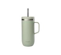 QWETCH - Cold Cup 600ml avec Poignée et Paille - 24h Glacé & 12h Froid - Vert Tilleul - Gourde Isotherme en Inox, Tasse Thermo Café
