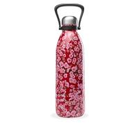 Qwetch - Grande Bouteille Isotherme - Flowers Rouge 1,5L - 48h Froid et 16h Chaud - Etanche & Sans BPA - Gourde Inox avec Poignée de Portage - Thermos isotherme pour Pique-nique, Camping, Famille