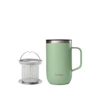 QWETCH - Mug Isotherme Inox Recy vec Anse & Filtre Infuseur Vert Tilleul - Tisanière Isotherme 470ml - Thermo Café & Thé - 6h Chaud & 12h Froid - Bouchon Coulissant Anti-Éclaboussures