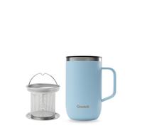 QWETCH - Mug Isotherme Inox Recy vec Anse & Filtre Infuseur Bleu Pastel - Tisanière Isotherme 470ml - Thermo Café & Thé - 6h Chaud & 12h Froid - Bouchon Coulissant Anti-Éclaboussures