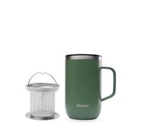 QWETCH - Mug Isotherme Inox Recy vec Anse & Filtre Infuseur Kaki - Tisanière Isotherme 470ml - Thermo Café & Thé - 6h Chaud & 12h Froid - Bouchon Coulissant Anti-Éclaboussures