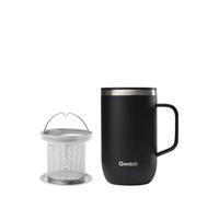 QWETCH - Mug Isotherme Inox Recy vec Anse & Filtre Infuseur Noir - Tisanière Isotherme 470ml - Thermo Café & Thé - 6h Chaud & 12h Froid - Bouchon Coulissant Anti-Éclaboussures
