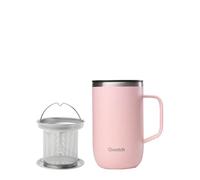 QWETCH - Mug Isotherme Inox Recy vec Anse & Filtre Infuseur Pastel Rose - Tisanière Isotherme 470ml - Thermo Café & Thé - 6h Chaud & 12h Froid - Bouchon Coulissant Anti-Éclaboussures