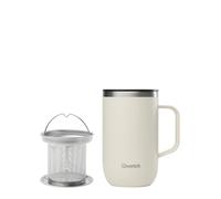 QWETCH - Mug Isotherme Inox Recy vec Anse & Filtre Infuseur Sable - Tisanière Isotherme 470ml - Thermo Café & Thé - 6h Chaud & 12h Froid - Bouchon Coulissant Anti-Éclaboussures