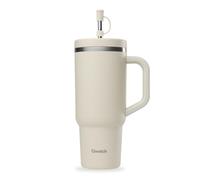 QWETCH - Travel Cup 900ml avec Paille & Anse - 48h Glacé / 12h Froid - Gourde Isotherme Inox Recyclé - Mug avec Bouchon à Vis Anti-Éclaboussures - Tasse Thermo - Sable