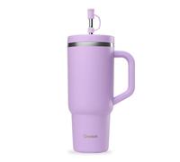 QWETCH - Travel Cup 900ml avec Paille & Anse - 48h Glacé / 12h Froid - Gourde Isotherme Inox Recyclé - Mug avec Bouchon à Vis Anti-Éclaboussures - Tasse Thermo - Lavande
