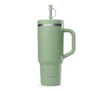 QWETCH - Travel Cup 900ml avec Paille & Anse - 48h Glacé / 12h Froid - Gourde Isotherme Inox Recyclé - Mug avec Bouchon à Vis Anti-Éclaboussures - Tasse Thermo - Vert Tilleul