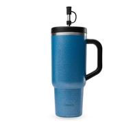 QWETCH - Travel Cup 900ml avec Paille & Anse - 48h Glacé / 12h Froid - Gourde Isotherme Inox Recyclé - Mug avec Bouchon à Vis Anti-Éclaboussures - Tasse Thermo - ROC Bleu Metal