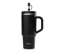 QWETCH - Travel Cup 900ml avec Paille & Anse - 48h Glacé / 12h Froid - Gourde Isotherme Inox Recyclé - Mug avec Bouchon à Vis Anti-Éclaboussures - Tasse Thermo - Noir