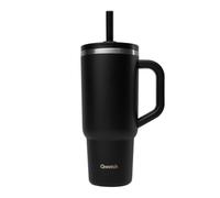 QWETCH Travel Cup Isotherme 900ml Étanche avec Paille Rabattable - Mug Isotherme Inox Recy vec Anse - Garde 48h Glacé / 12h Froid - Tumbler Isotherme - Gourde Compatible Porte-Gobelet - Noir