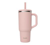 QWETCH - Travel Cup Isotherme - Inox Recyclé Pastel Rose - Mug Isotherme Tumbler Thermos Gourde Avec Paille Rabattable Étanche, Anse, Porte-Gobelet, Bureau, Sport, Travel Cup, Cup Isotherme, 900 ml