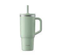 QWETCH - Travel Cup Isotherme - Inox Recyclé Vert Tilleul - Mug Isotherme Tumbler Thermos Gourde Avec Paille Rabattable Étanche, Anse, Porte-Gobelet, Bureau, Sport, Travel Cup, Cup Isotherme, 900 ml
