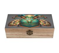 QWNMD Boîte de rangement vintage en bois avec fermoir à l'avant - Motif scarabées égyptiens - Pour loisirs créatifs, bijoux, maison