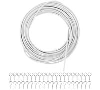 QWORK® 10m Cable pour Rideaux, Blanc Fil De Rideau, Corde À Rideau Plastifiée, avec 20 Pièces Oeillets À Vis Et 20 Pièces De Crochets