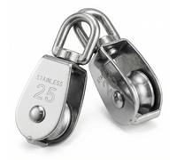 QWORK 2 Pcs Poulie de Levage M25 Poulie Simple en Acier Inoxydable 304 pour pour Câble Diamètre 11mm Pivotant à 360°Charge 150kg