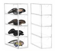 QWORK® 2 Pièces Boîte à Lunettes Boîte à Bijoux avec 4 Tiroirs - 17,5 x 24,6 x 6,5 cm - Organisateur Transparent Empilable pour Lunettes, Bijoux et Montres