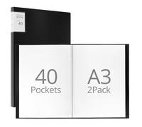 QWORK® 2 Pièces Porte-Vues A3, 40 Pochettes, 80 Pages - Protège-Documents Polypropylène Imperméable