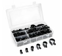 QWORK 200 Pièces Clips Cable P Clips en Nylon, Fixation Cable Electrique pour Conduits Câbles Tubes, Ø 5/6/9/12/19/28mm (Noir)