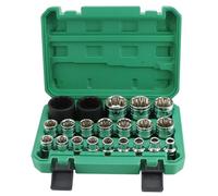 QWORK® 21 Pièces Jeu de Douilles, 8-36mm ouille, 1/2" Douilles Cannelées, 12 Pans Douilles