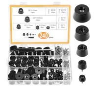 QWORK® 240 Pièces Pieds en Caoutchouc Noir à Visser, 5 Tailles Protection de Sol Antidérapante, pour Table, Chaise, Planche à Découper et Meubles en Bois