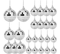 QWORK® 25 Pièces Boules Disco, 4 Tailles 2cm/3cm/4cm/5cm Boules miroirs argentées, pour fêtes et décorations