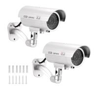 QWORK® 2Pcs Caméra Factice Extérieure avec LED Infrarouge Clignotante, Caméra de Surveillance Fausse CCTV, Résistante à l'eau et au Froid - Argent