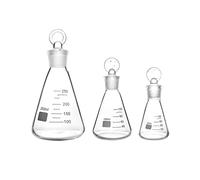 QWORK® 3 Pcs Erlenmeyer 50 ml, 100 ml et 250 ml, Erlenmeyer en Verre Borosilicate 3.3 avec Bouchon en Verre pour Laboratoire, Expériences, Chimie, Science