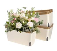 QWORK® 3 Pièces Pots de Fleurs Auto-arrosants, Pots de Plantes rectangulaire 27 cm avec fenêtre de Niveau d'eau, pour Herbes, orchidées et succulentes