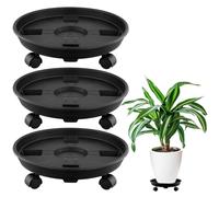 QWORK® 3 Pièces Support pot de Fleur Plastique 30 cm, Porte Plante a Roulettes, pour Intérieur et Extérieur
