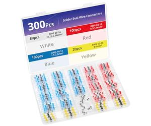 QWORK® 300Pcs Connecteurs de Soudure Étanches en 4 Tailles (26-10 AWG) - Cosses Thermorétractables 3:1, Isolés et Colorés pour Identification Facile, Idéal pour Automobiles et Navires